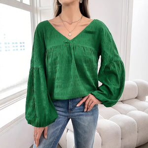 73-73003# cross-border women's fashion ins style elegant solid color long sleeve plus size blouse