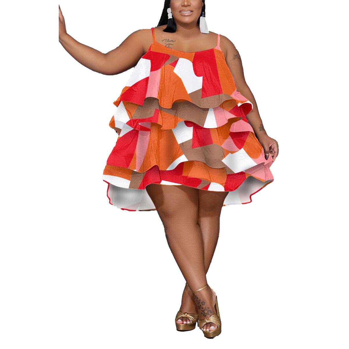 SRS10427 European and American, loose, large size suspender print dress