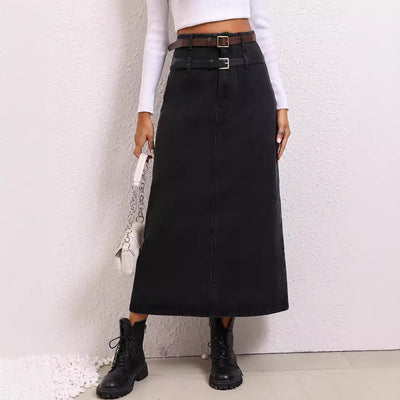 Pre-sale-35653# cross-border women's fashion european and american casual comfortable slimming look versatile a-line denim skirt