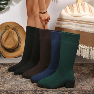 Exportplus sizefashion slim boots women's mid heel short boots knittingspring & fallsingle boots pointed thick heel women's flats