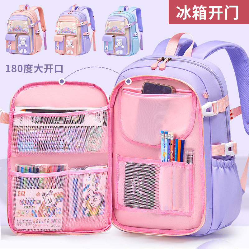 New primary school schoolbag women's refrigerator side open light large capacity load reduction cartoon children's backpack grades 1-6