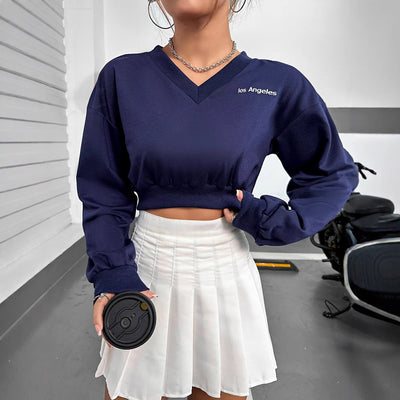 Pre-sale 92195# cross-border fashion ins japanese and korean casual v-neck short sweatshirt