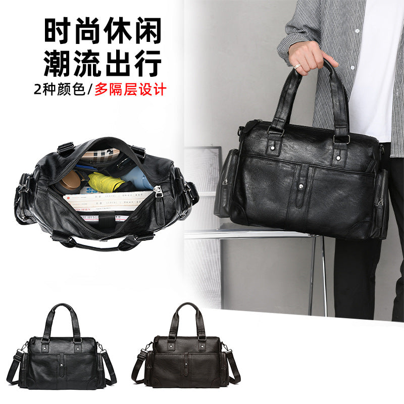 New business men's handbag short trip bag PU yoga bag fitness bag shoulder bag men's and women's messenger bag