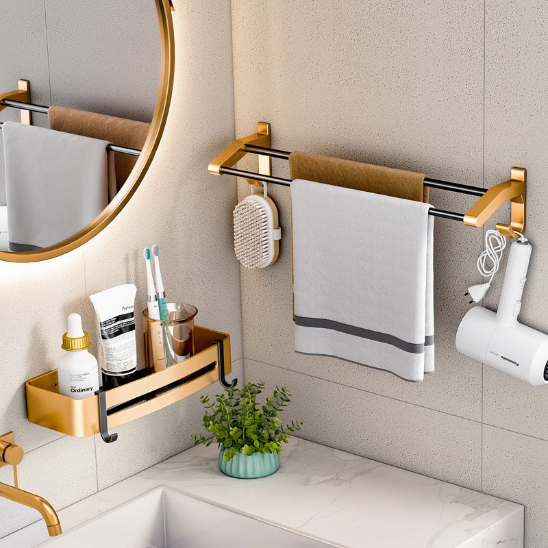 Space aluminum towel rack No punching light luxury black gold toilet bathroom bathroom pendant toilet double bar towel bar