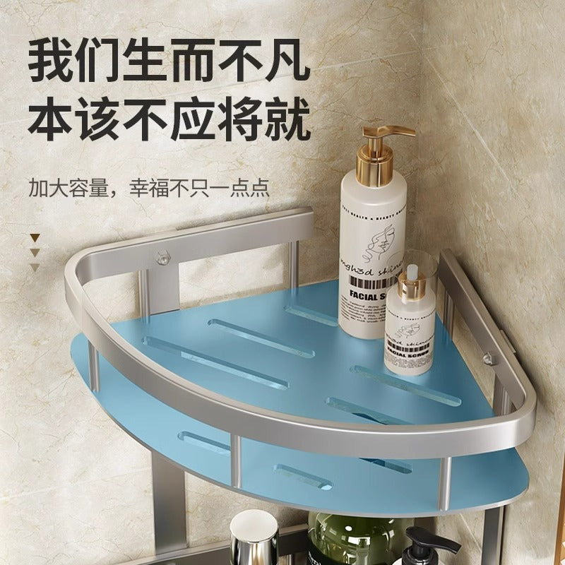 Space aluminum toilet rack bathroom triangular basket non-punching wall rack toilet toilet corner storage rack