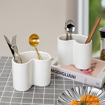 Minimalist pure white pen holder storage ceramic vase kitchen utensil organizer home decor ceramic vase ornament
