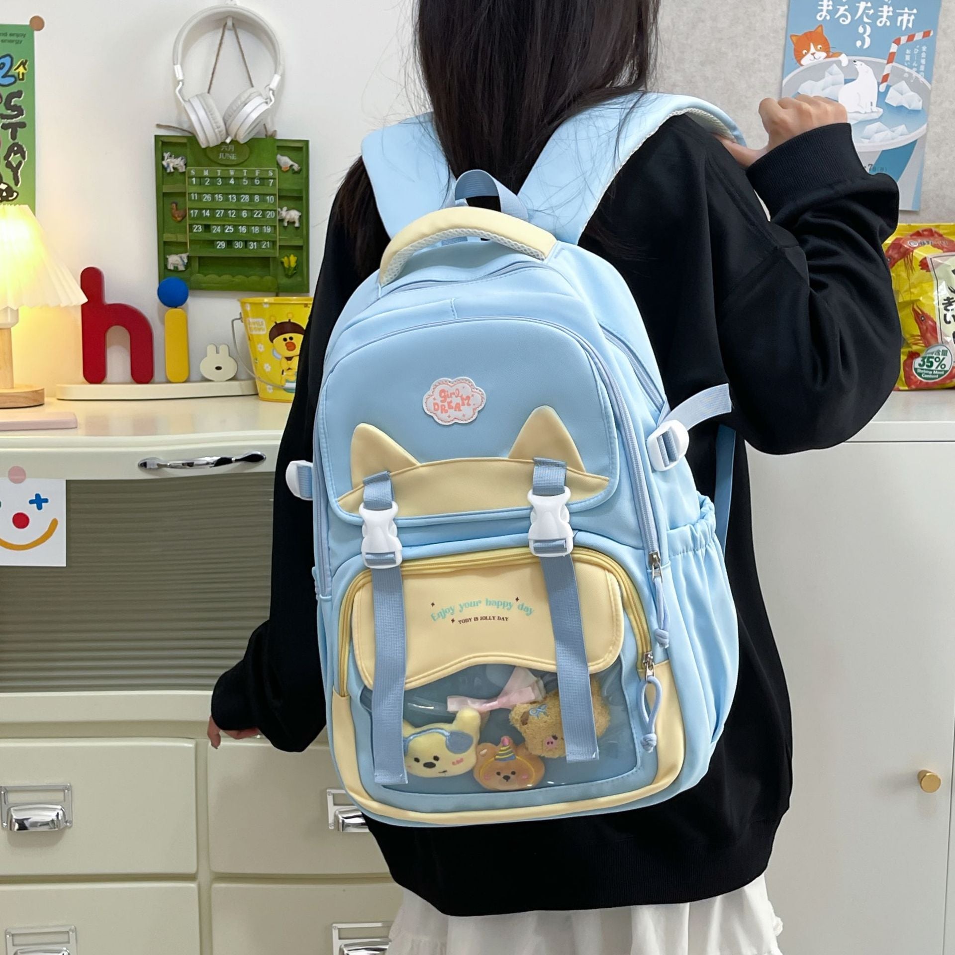 New cute backpack female cartoon large capacity 3-9 grades primary school schoolbag animation sweet girl backpack