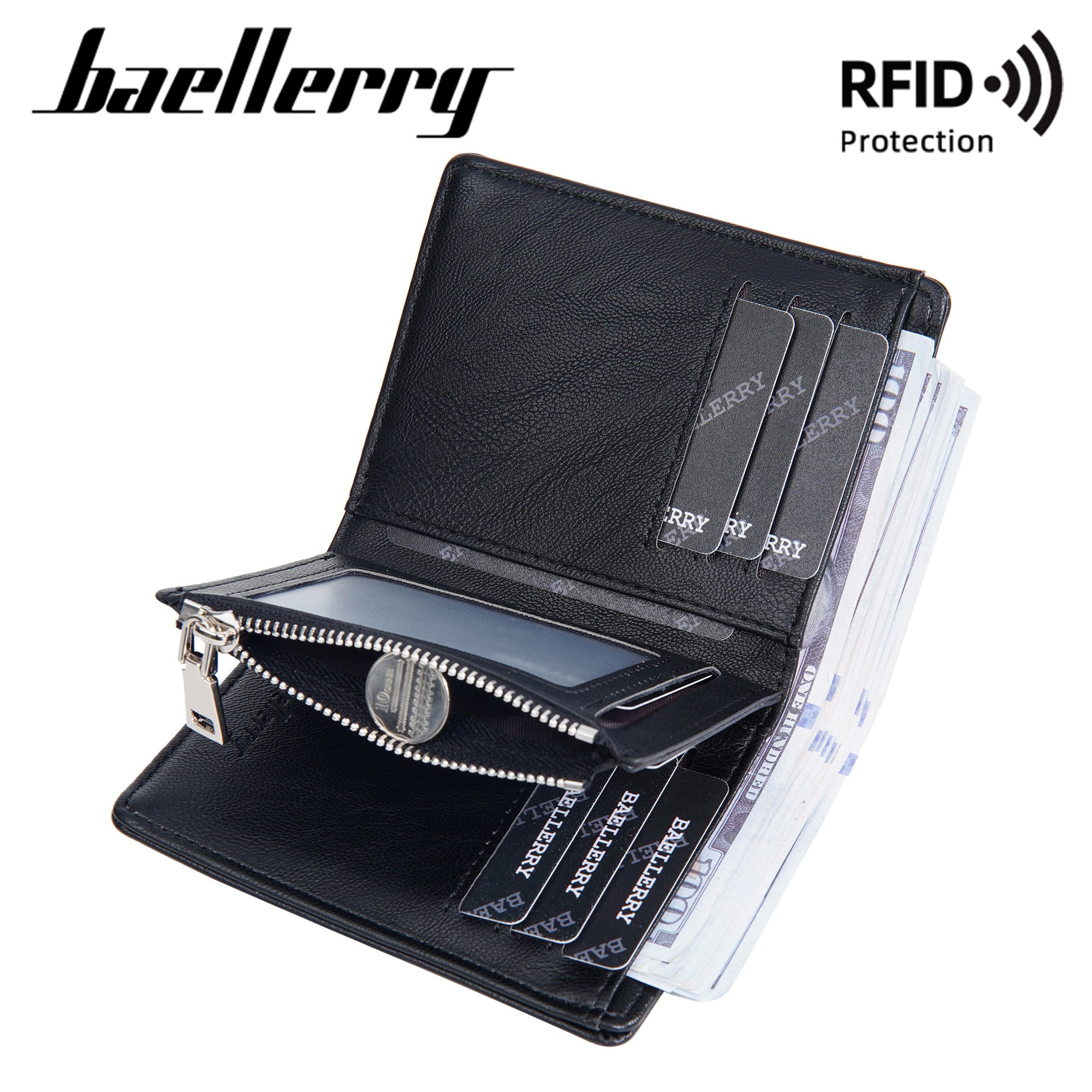 New wallet men's short baellerry European and American business anti-theft brush wallet vertical zipper change ticket holder