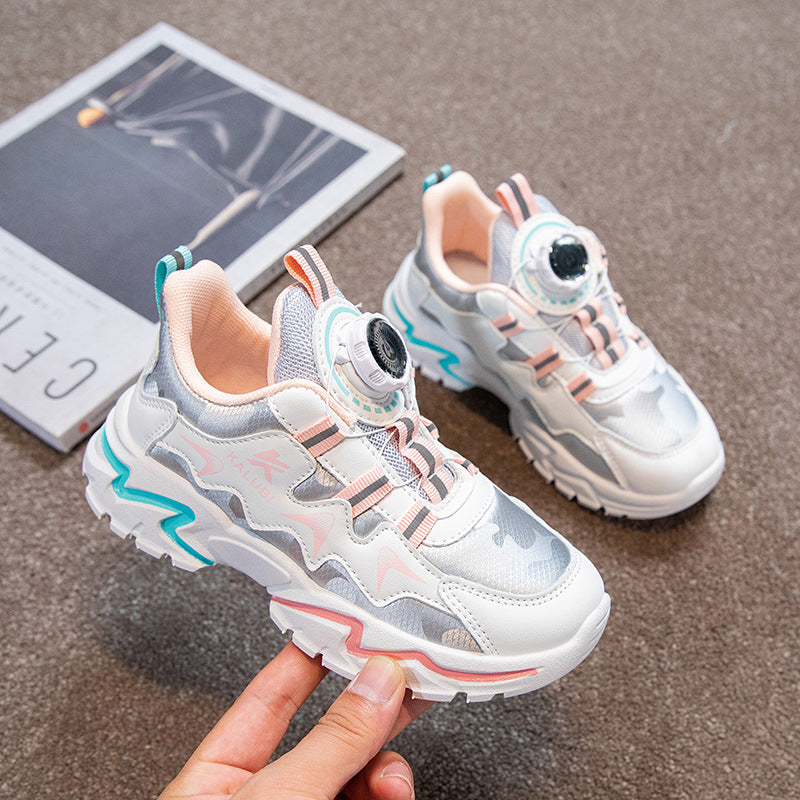 Girls shoes leather Internet celebrities spinning buttons middle older boys handsome running shoes spring autumn winter dad shoes versatile