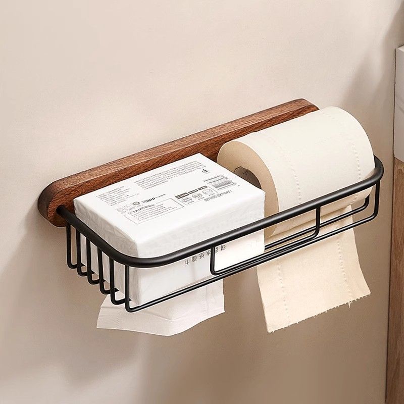No punching creative solid wood tissue holder, mobile phone rack, bathroom pumping carton, toilet black walnut storage rack