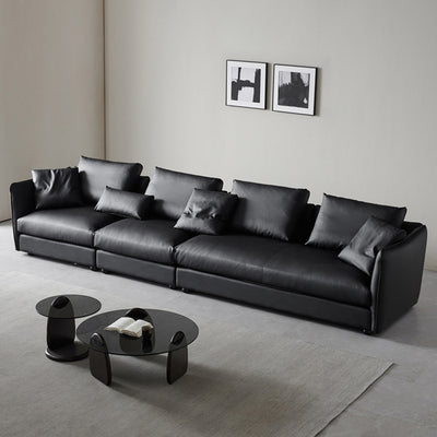 Italian minimalist large apartment villa napa leather sofa black cowhide straight row corner down sofa