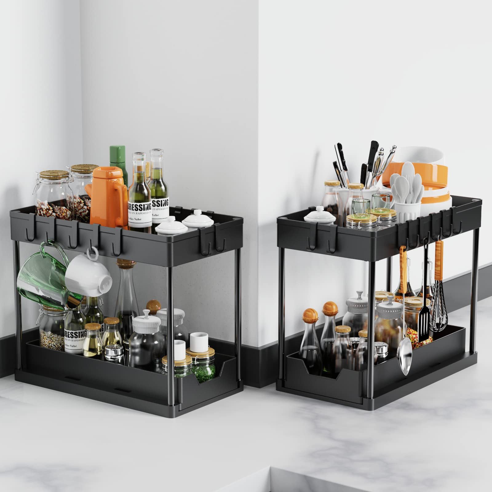 pull-out double-layer shelf kitchen sink disassembly and assembly storage countertop spice rack seasoning storage rack