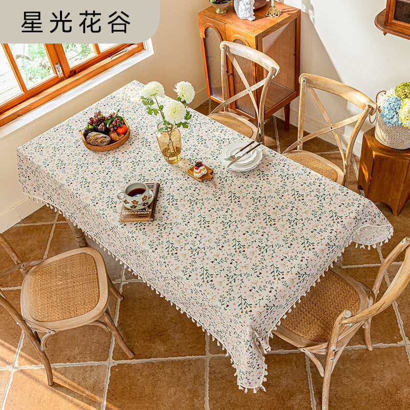 Small fresh tassel waterproof tablecloth imitation cotton and linen fabric printing coffee table cover towel dining table decoration square tablecloth free shipping