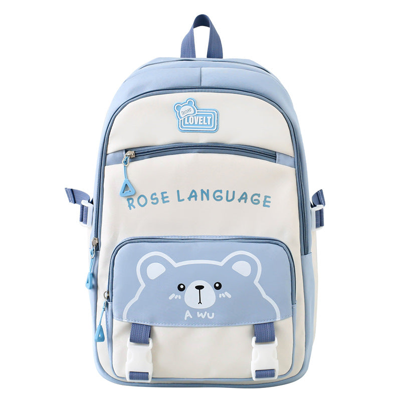 New student schoolbag cute cartoon backpack simple and lightweight large capacity backpack four-piece set for primary and secondary schools