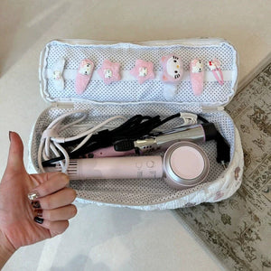 Portable hair dryer storage bag - thickened, stylish, quilted design for curling irons, flat irons, and other hair styling tools