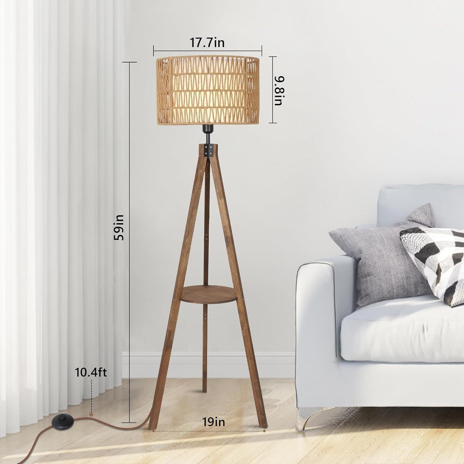 Wood art floor lamp living room simple LED shelf lamp bedroom study creative atmosphere lamp floor lamp customization