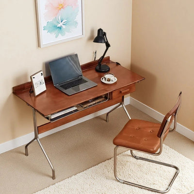 Vintage solid wood desk - mid-century modern single writing desk, computer table, nordic style, small apartment minimalist storage office table