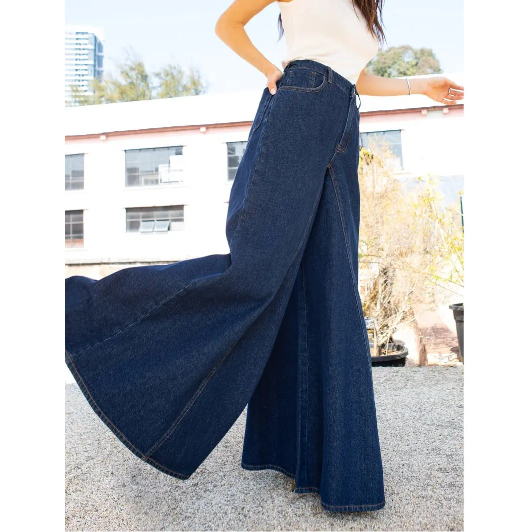 New popular standard size women's clothing elegant and simple wide-leg jeans, elastic jeans washed denim new