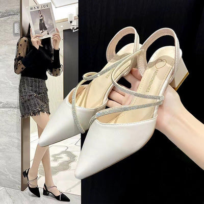Stunning 2024 new women's sandals: chunky heel, french style, summer high heels, closed-toe shoes, pointed toe pumps, elegant women's footwear
