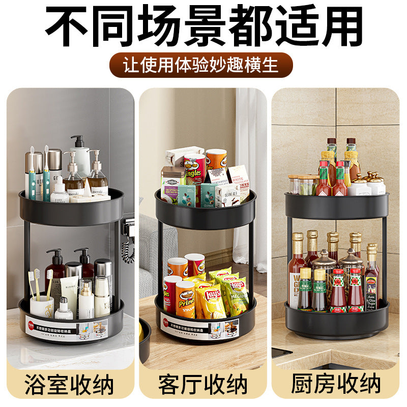 Rotatable kitchen seasoning rack, countertop corner to put seasonings, oil, salt, sauce and vinegar bottles, round double-layer storage rack