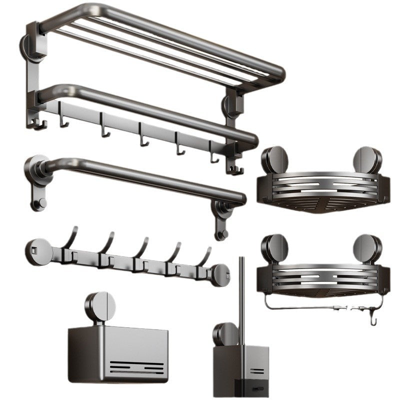 Suction cup folding bath towel rack non-punching toilet rack wall-mounted toilet pendant set bathroom towel rack