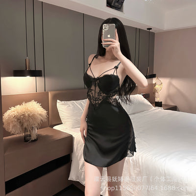 Sexy lingerie, sexy lace cross-section pajamas, uniform, temptation, see-through, passionate, pure desire nightgown, home wear 502