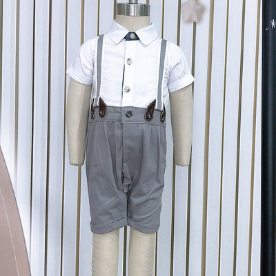 export original order british short-sleeved suit summer boystwo-piece set cotton shirt suspenders one piece dropshipping
