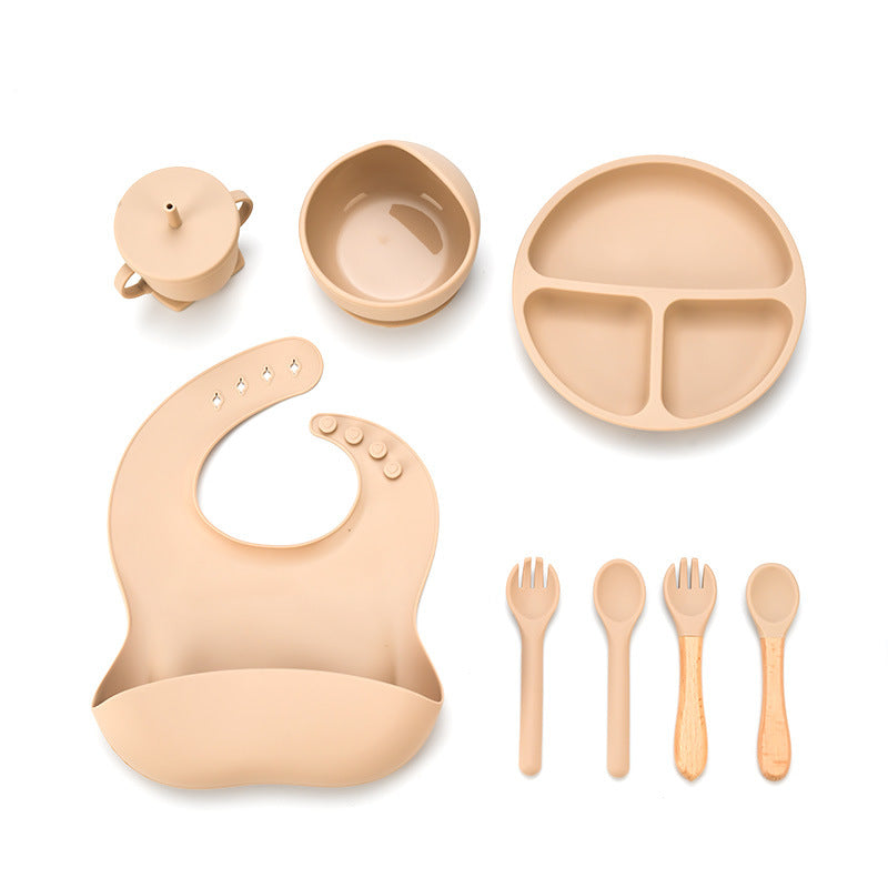Cross-border new product baby silicone tableware set complementary food eight-piece set food grade infant complementary food silicone tableware