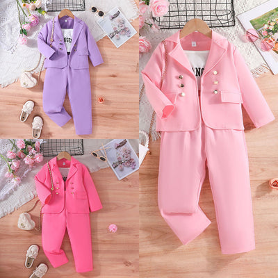 new girls' spring/autumn long-sleeve jacket + camisole + pants three-piece set, toddler letter print outfit