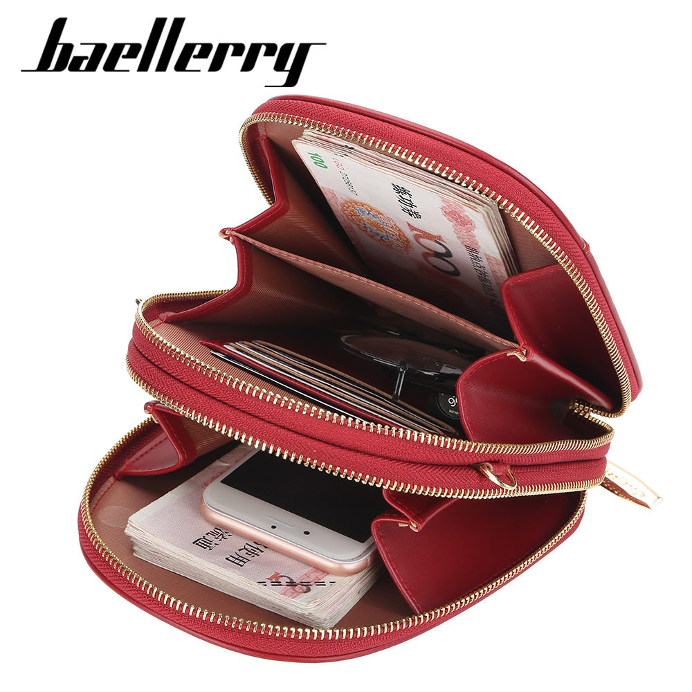 BAELLERRY New Embroidered Women's Small Crossbody Bag Korean Version Large Capacity Zipper Shoulder Bag Versatile Mobile Phone Bag