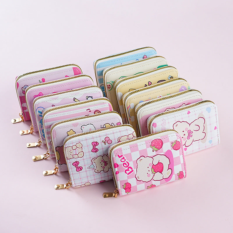 Primary school students small card bag horizontal children and girls new bear sweet cartoon cute short zipper change card bag