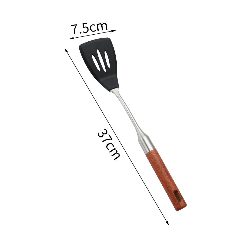 Daoqi 304 stainless steel silicone kitchenware high temperature food grade wooden handle spatula household kitchen fishing spoon