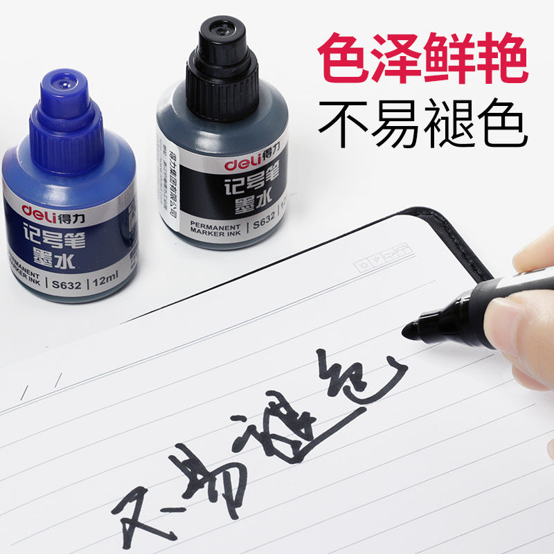 Deli S632 marker ink Oil-based pen ink with S552 refillable marker 12ml large head pen ink