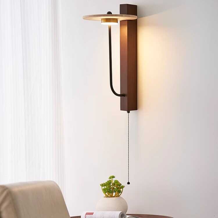 Yellow travertine walnut medieval wall lamp with its own switch, living room high-end homestay stairs, American retro bedside lamp