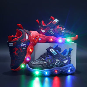 Spring/autumn new korean style leather spider-man led light-up shoes for boys, ages 1-6, athletic casual sneakers