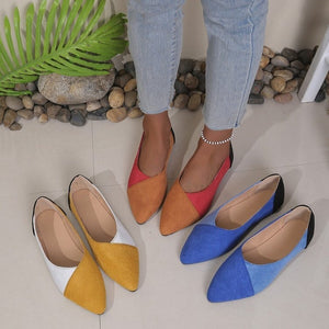 Exportfashioneasiest for matchcasualflats women's flats color matching pointed toe asymmetricalflats slip-on bean loafers