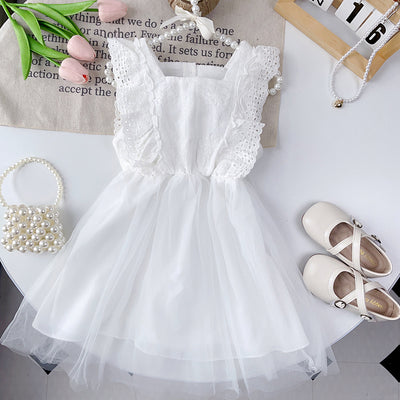 Dropshipping children's clothing: summer dreamy fairy princess dress for little girls and toddlers - solid white mesh dress