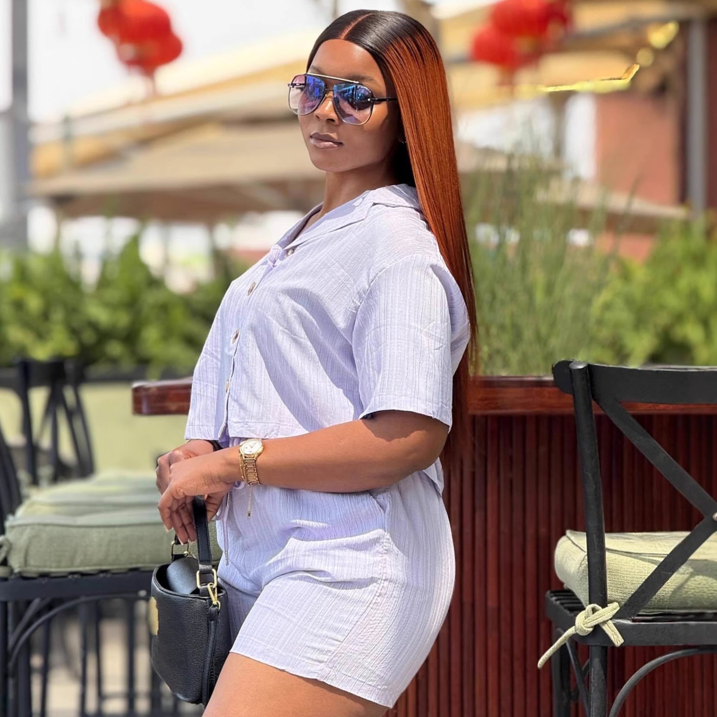 European and American fashion casual shorts set, short-sleeved lapel striped cardigan shirt, women's African new foreign style two-piece set