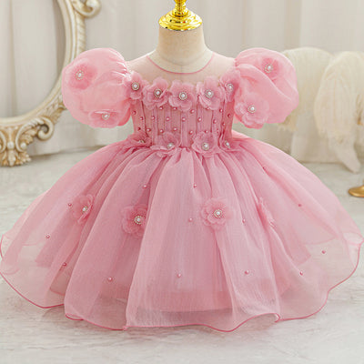 New in stock: girls' floral wedding dress princess gown - perfect for baby's first birthday party!