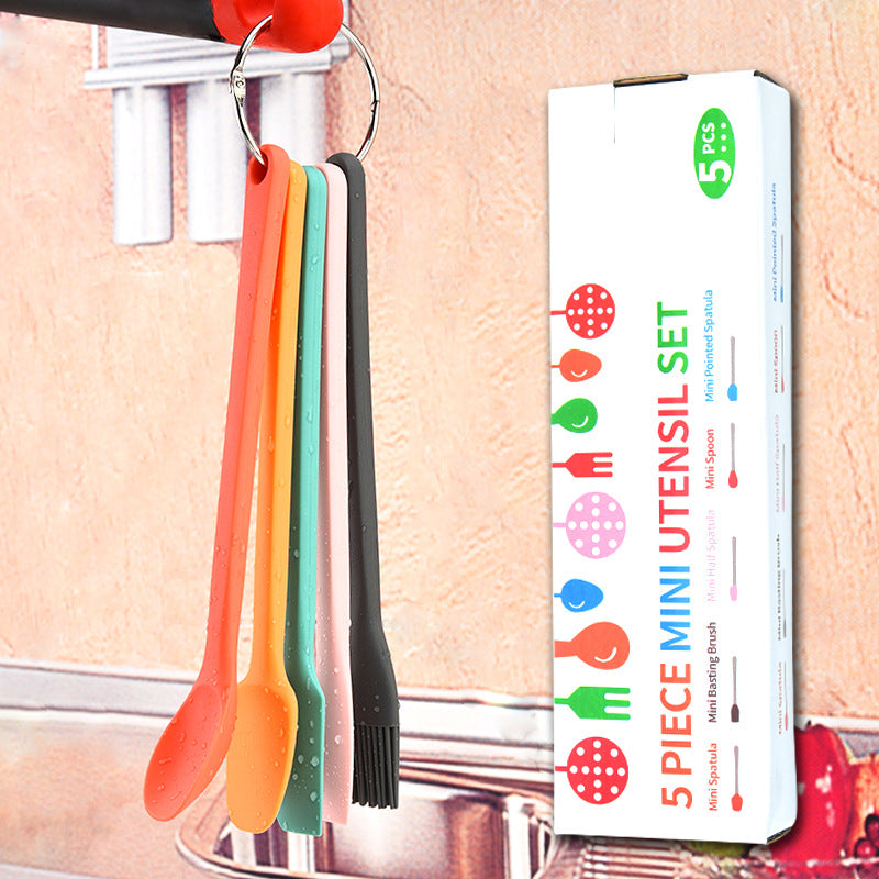 Color Mini Silicone Scraper 5-piece Set, Heat Resistant Cream Spatula Cake Stirring Shovel Baking Tool Oil Brush