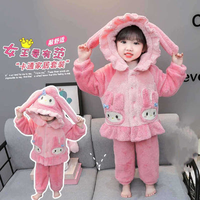 "sweet girl style" girls' pajamas - autumn/winter chic, kids' winter warm casual flannel loungewear