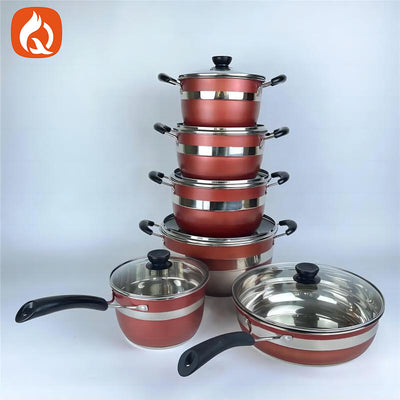 stainless steel pot set 12pcs thickened bottom suit pot kitchen frying pan soup pot milk pot combination suit