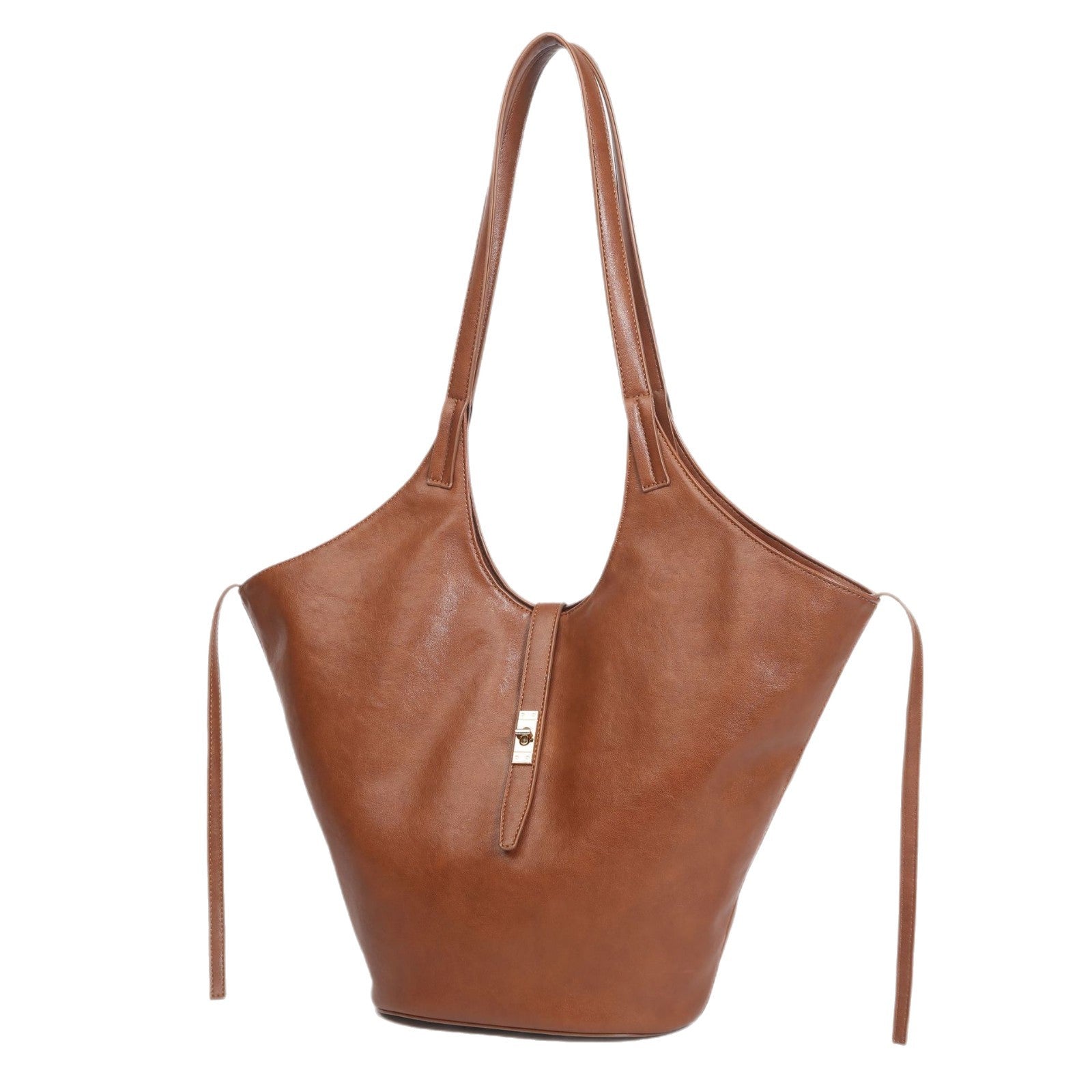 New large-capacity vegetable basket tote bag women's retro niche soft leather high-end sense simple and versatile commuter shoulder bag