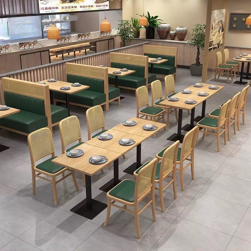 Coffee Chinese and Western Restaurant Solid Wood Braided Rattan Card Seat Sofa Xiangchuan Restaurant Japanese Dessert Milk Tea Hotel Table and Chair Combination