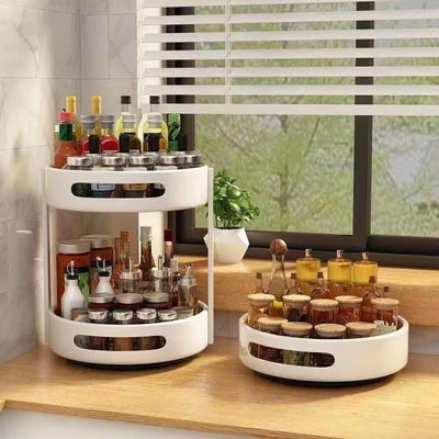 360-degree rotating spice rack - kitchen seasoning organizer, multi-functional condiment storage box and shelf