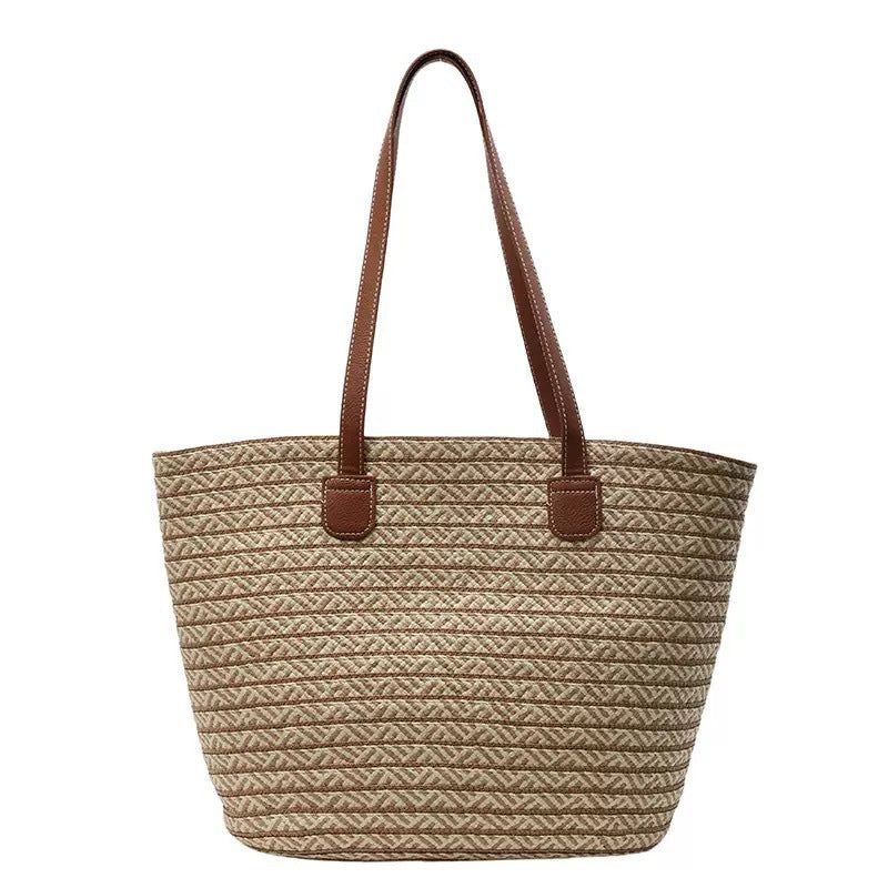 Casual French large-capacity woven Mori shoulder bag Summer beach straw bag Shoulder underarm double tote bag
