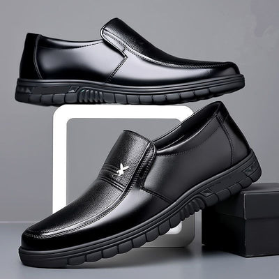 【100% full grain leather】men's warm leather shoes, fleece-lined, odor-resistant, winter warm thick-soled waterproof snow boots - northeast style