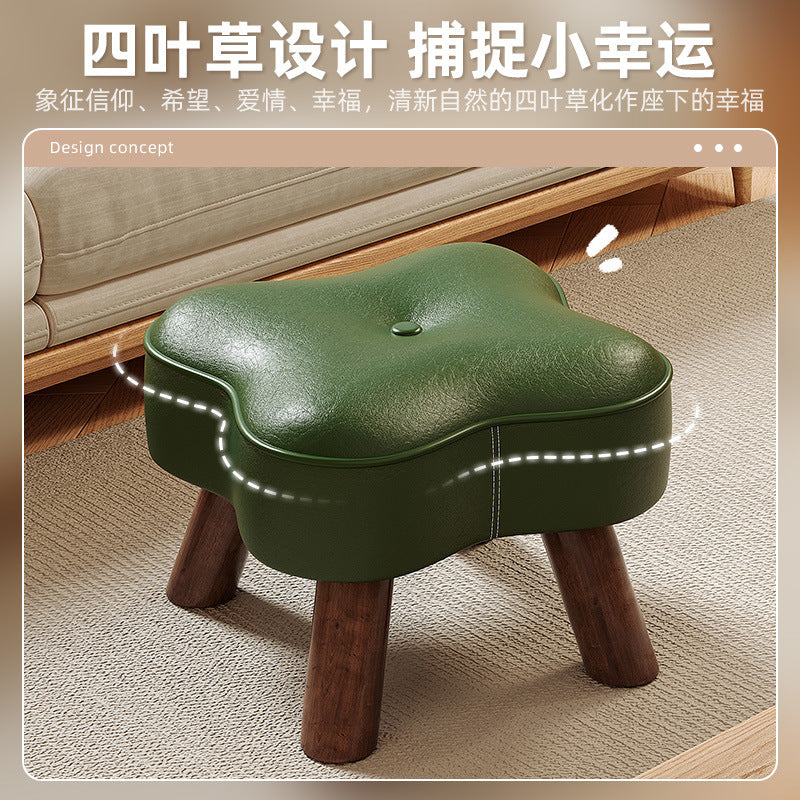 Cream wind small stool solid wood high stool living room small bench sofa stool low stool makeup stool home door shoe changing stool