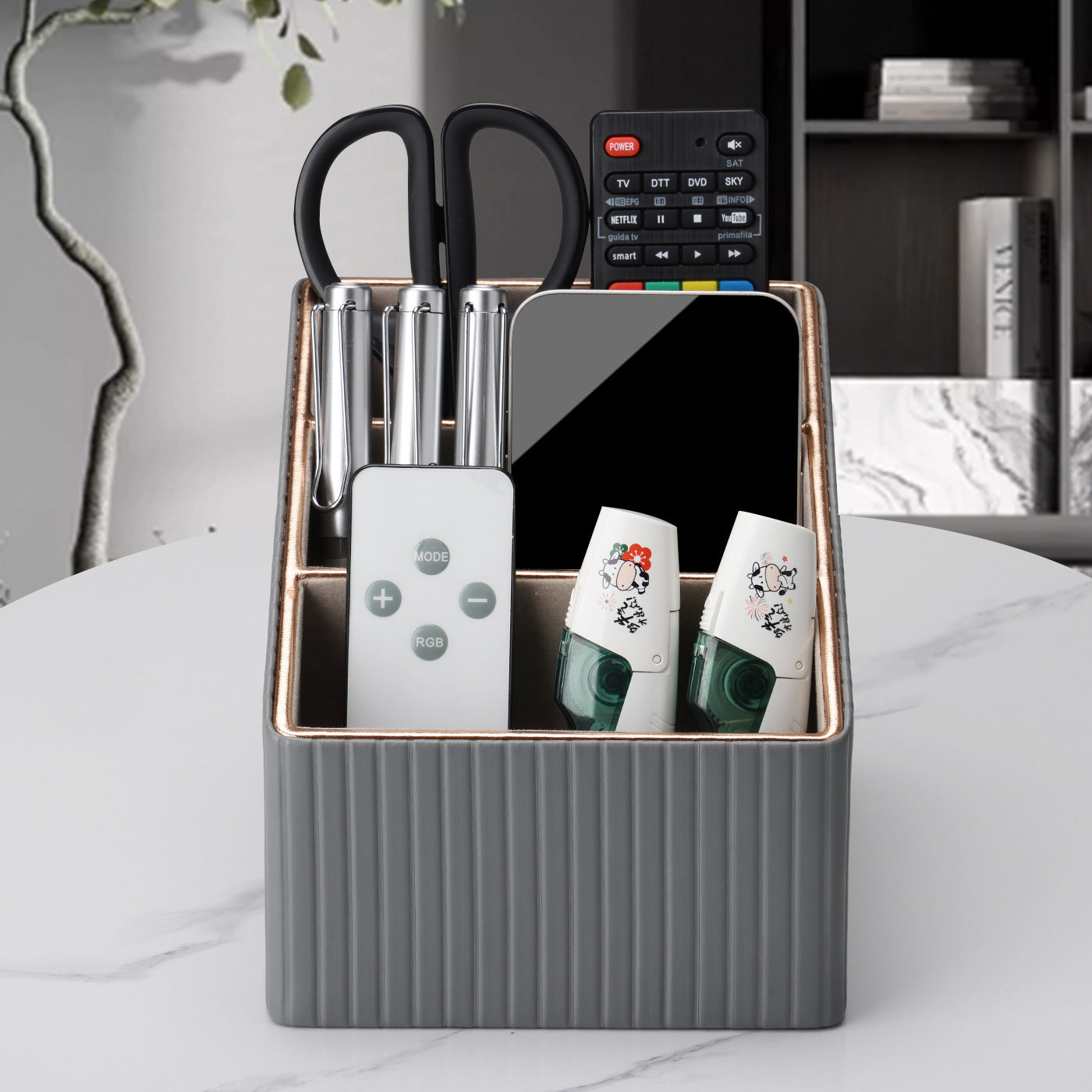 Nordic ing storage box, stone pattern desktop stationery storage box, remote control, finishing box, multifunctional leather pen holder