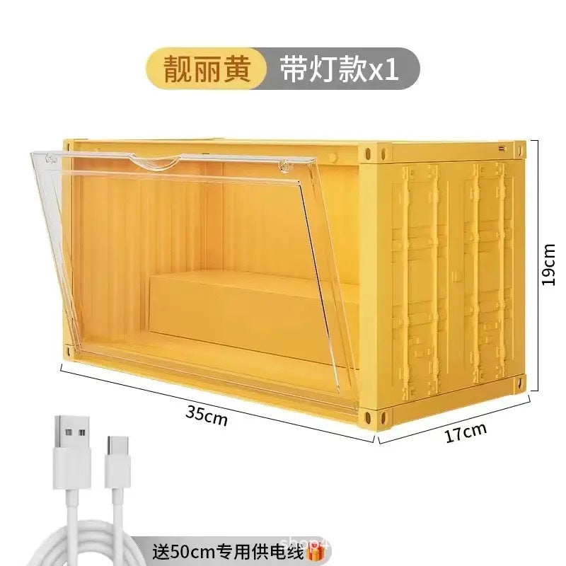 集装箱泡泡玛特展示架盲盒收纳盒带灯防尘柜子手办娃娃展示盒定制